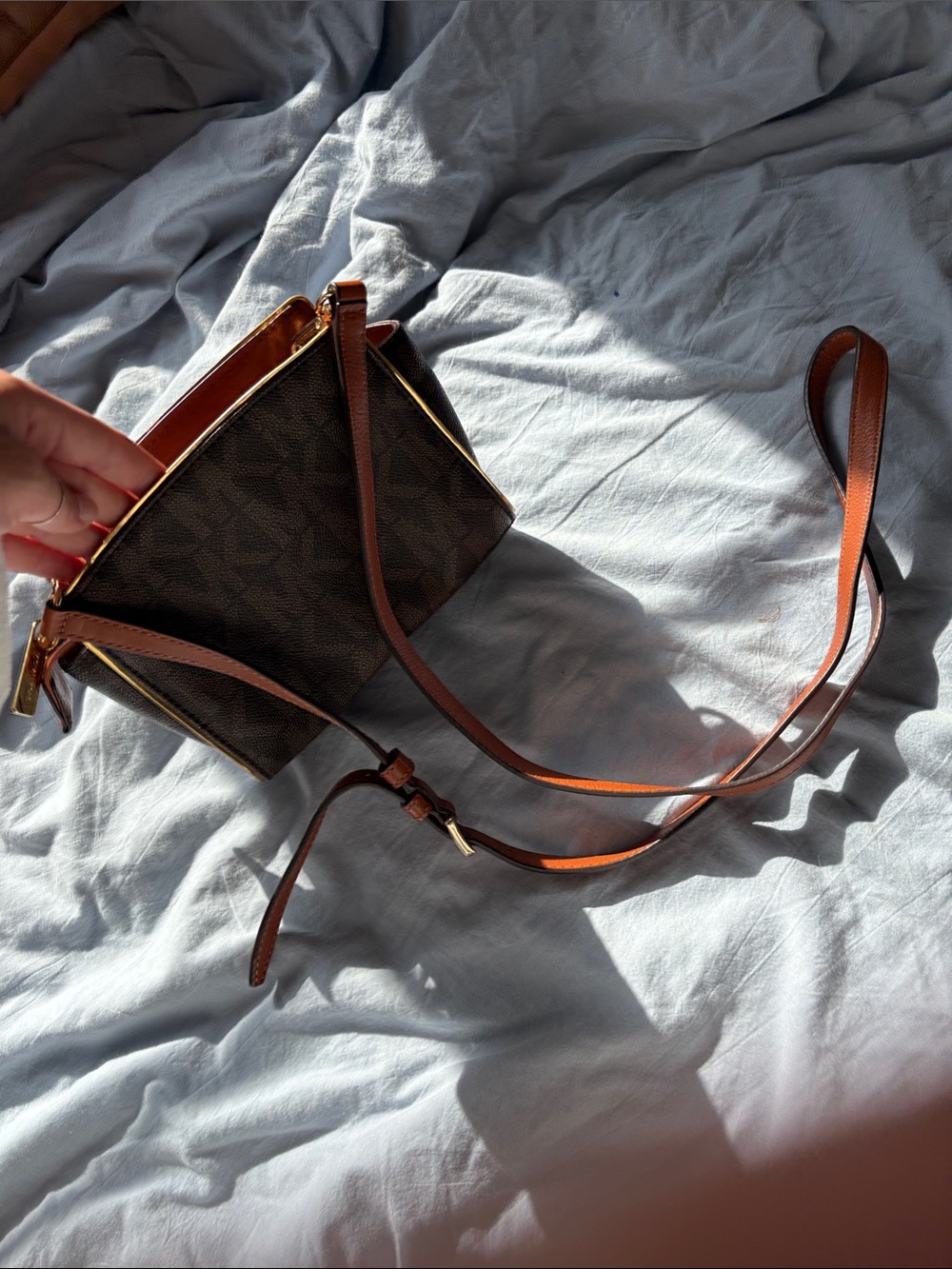 Michael Kors Brown Logo Crossbody with Gold Plate - Picture 3 of 3
